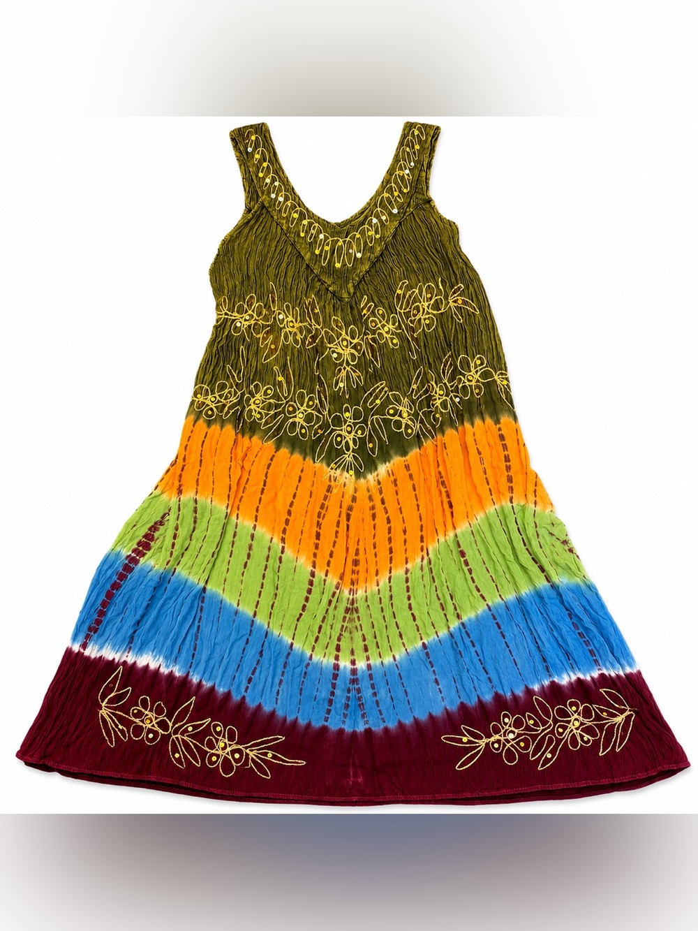 * Laddi Boho Embroidered Tie Dye Maxi Dress One Size Cotton Rayon